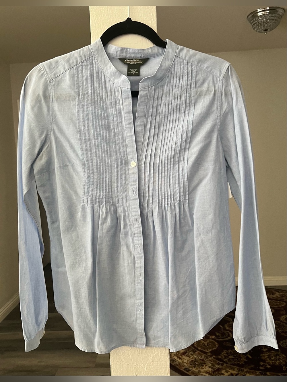 Eddie Bauer Pale Blue Pintuck Button-Up Shirt